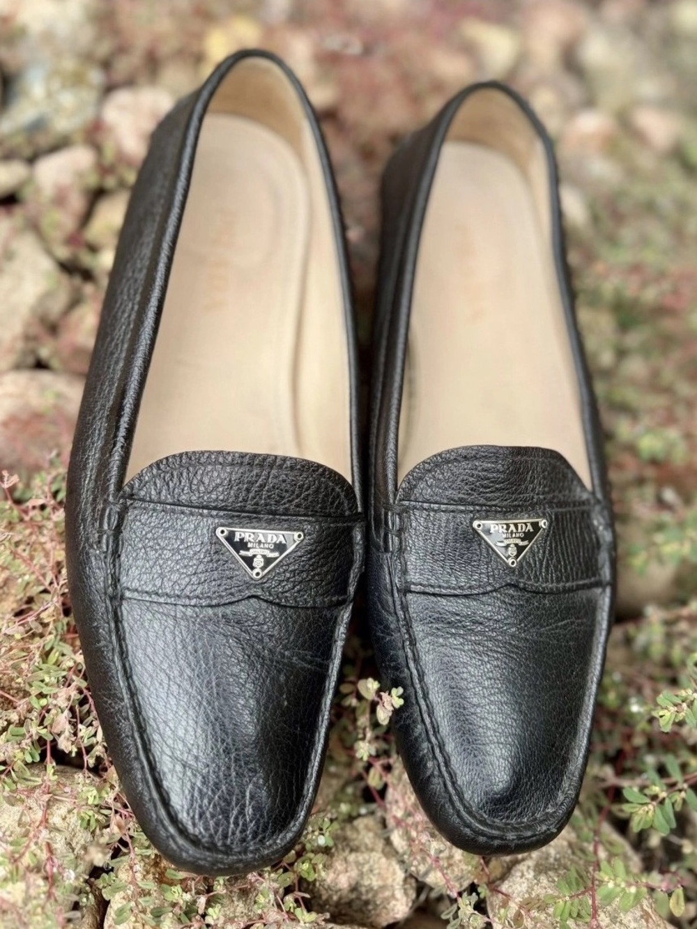 Prada Black Leather Logo Loafers